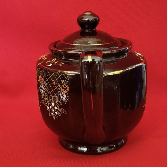 VTG Hand Painted Gold Trim Dark Brown Teapot Made In Japan - Picture 13 of 14